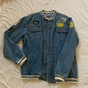 Denim jean varsity jacket